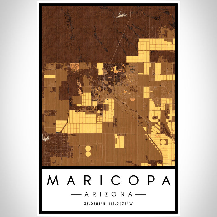 Maricopa Arizona Map Print Portrait Orientation in Ember Style With Shaded Background