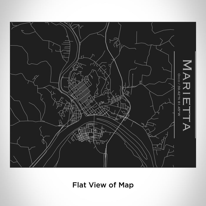 Rendered View of Marietta Ohio Map Engraving on 20oz Stainless Steel Insulated Bottle with Bamboo Top in Black