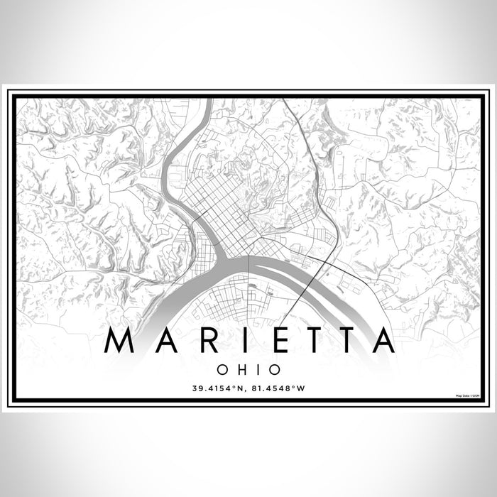 Marietta Ohio Map Print Landscape Orientation in Classic Style With Shaded Background