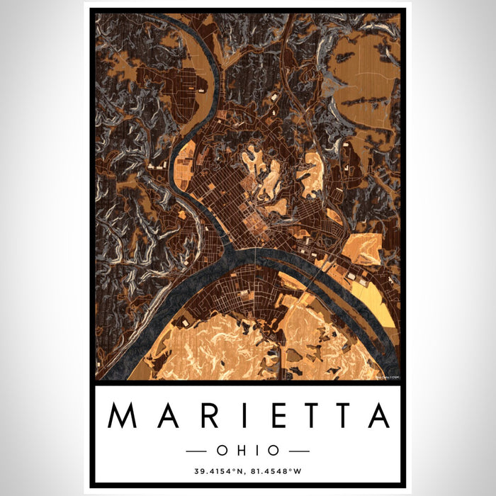 Marietta Ohio Map Print Portrait Orientation in Ember Style With Shaded Background