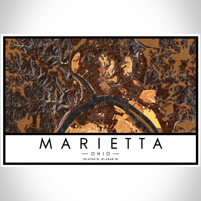 Marietta Ohio Map Print Landscape Orientation in Ember Style With Shaded Background