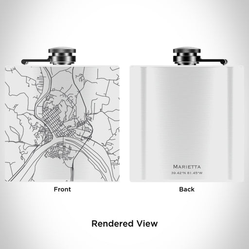 Rendered View of Marietta Ohio Map Engraving on 6oz Stainless Steel Flask in White