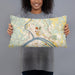 Person holding 20x12 Custom Marietta Ohio Map Throw Pillow in Woodblock