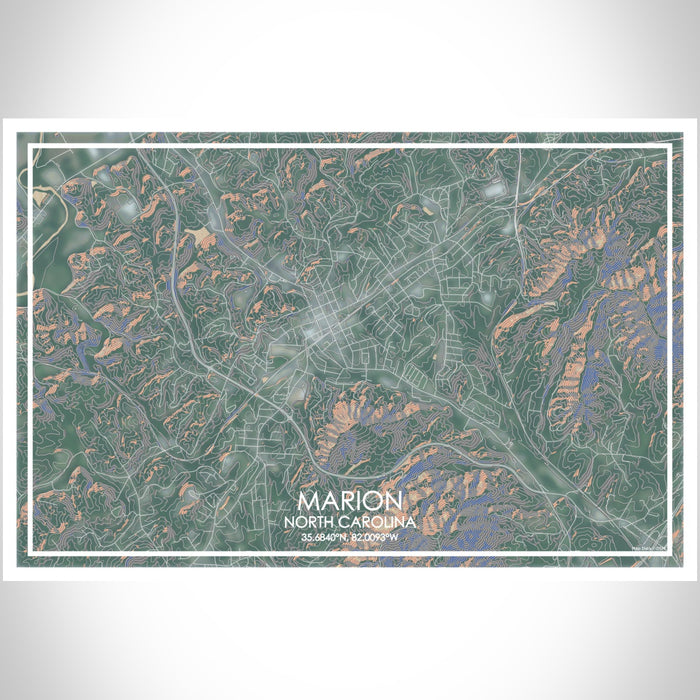 Marion North Carolina Map Print Landscape Orientation in Afternoon Style With Shaded Background