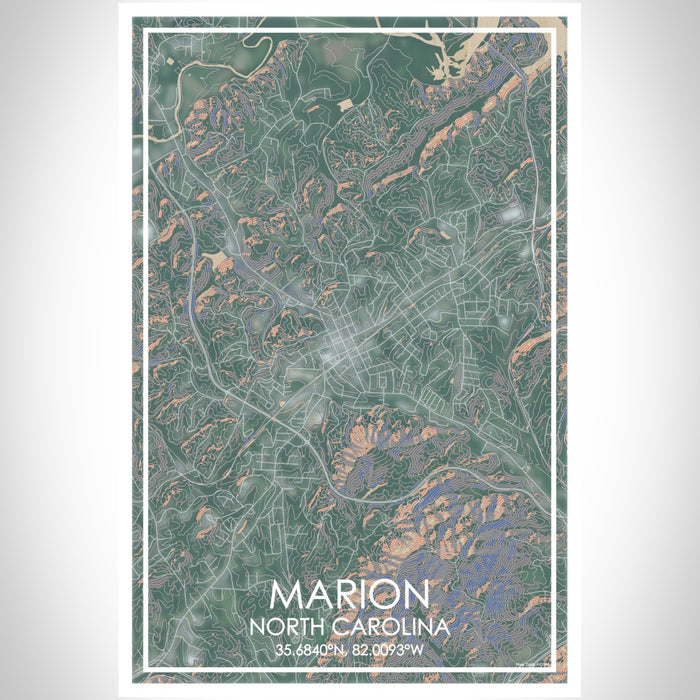 Marion North Carolina Map Print Portrait Orientation in Afternoon Style With Shaded Background