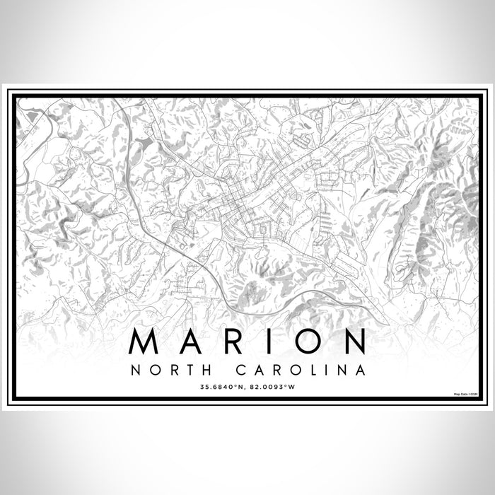Marion North Carolina Map Print Landscape Orientation in Classic Style With Shaded Background