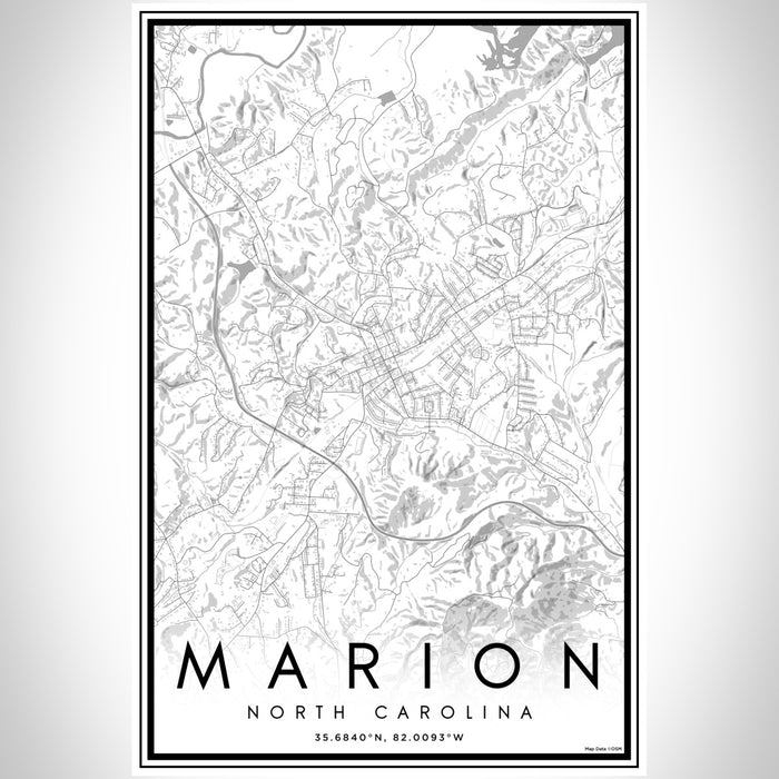 Marion North Carolina Map Print Portrait Orientation in Classic Style With Shaded Background