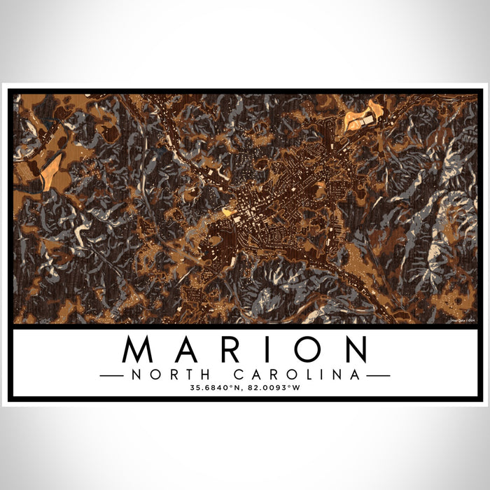 Marion North Carolina Map Print Landscape Orientation in Ember Style With Shaded Background