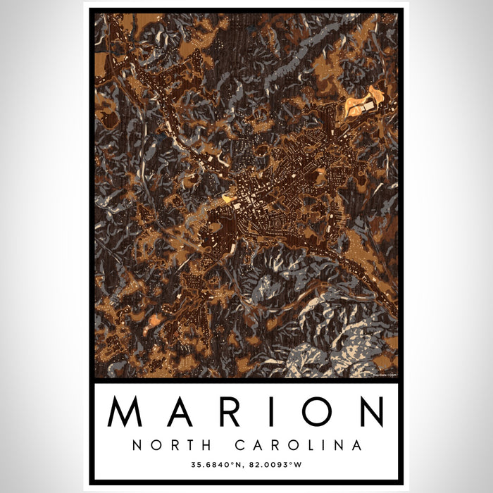 Marion North Carolina Map Print Portrait Orientation in Ember Style With Shaded Background