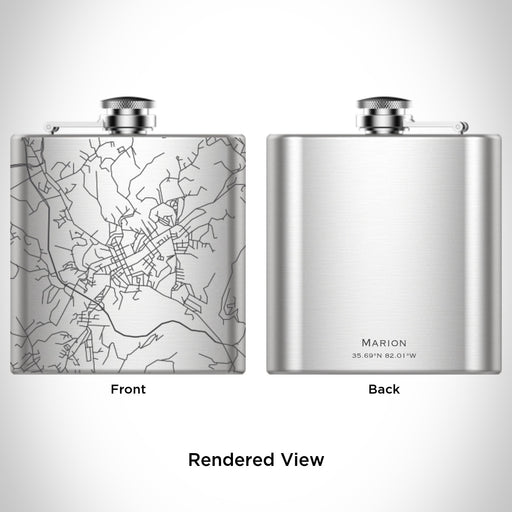 Rendered View of Marion North Carolina Map Engraving on 6oz Stainless Steel Flask