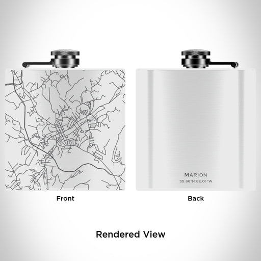 Rendered View of Marion North Carolina Map Engraving on 6oz Stainless Steel Flask in White