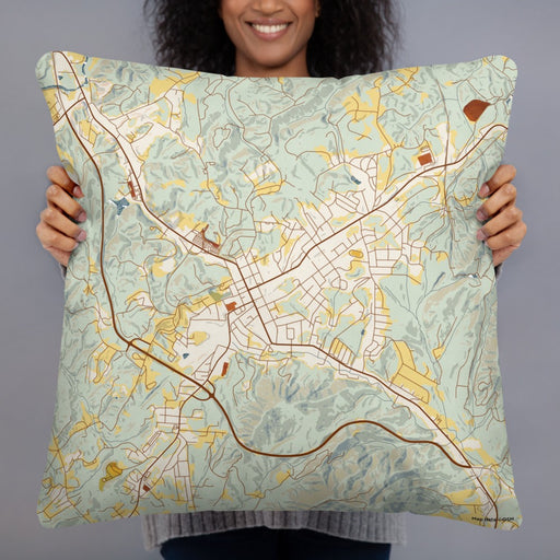 Person holding 22x22 Custom Marion North Carolina Map Throw Pillow in Woodblock