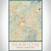 Marion North Carolina Map Print Portrait Orientation in Woodblock Style With Shaded Background