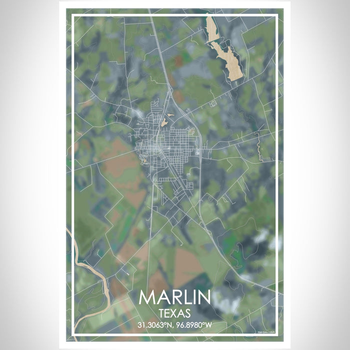 Marlin Texas Map Print Portrait Orientation in Afternoon Style With Shaded Background
