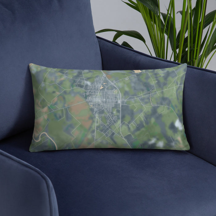 Custom Marlin Texas Map Throw Pillow in Afternoon on Blue Colored Chair