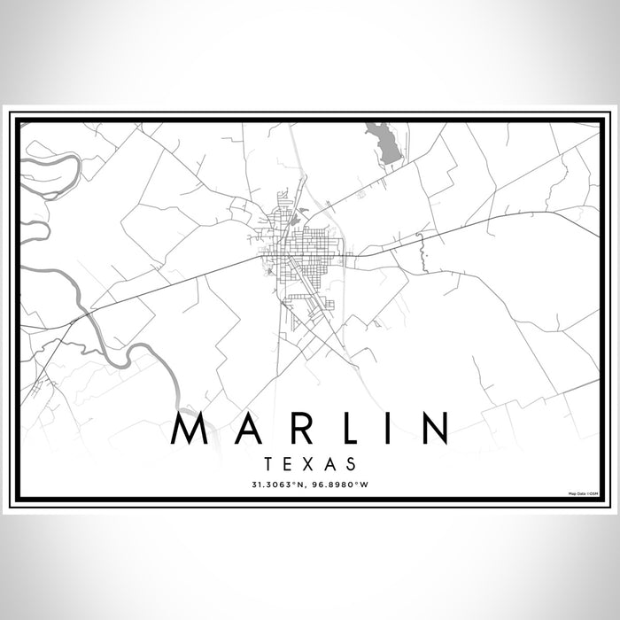Marlin Texas Map Print Landscape Orientation in Classic Style With Shaded Background