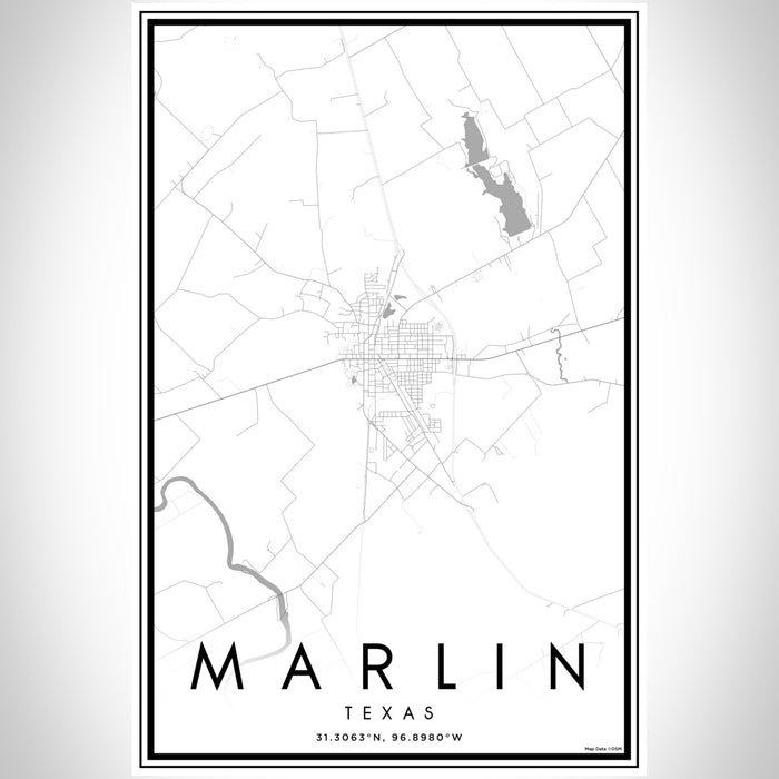 Marlin Texas Map Print Portrait Orientation in Classic Style With Shaded Background