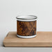 Front View Custom Marlin Texas Map Enamel Mug in Ember on Cutting Board