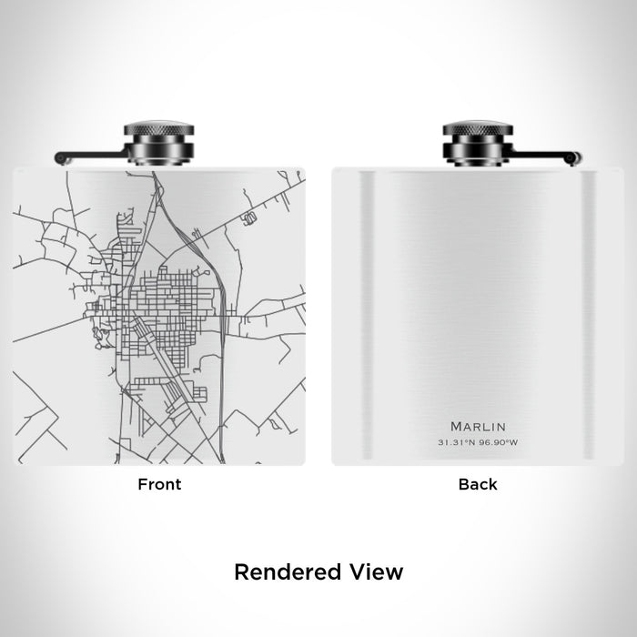 Rendered View of Marlin Texas Map Engraving on 6oz Stainless Steel Flask in White