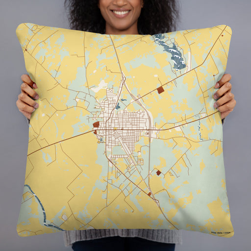 Person holding 22x22 Custom Marlin Texas Map Throw Pillow in Woodblock