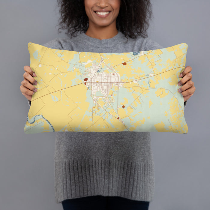 Person holding 20x12 Custom Marlin Texas Map Throw Pillow in Woodblock