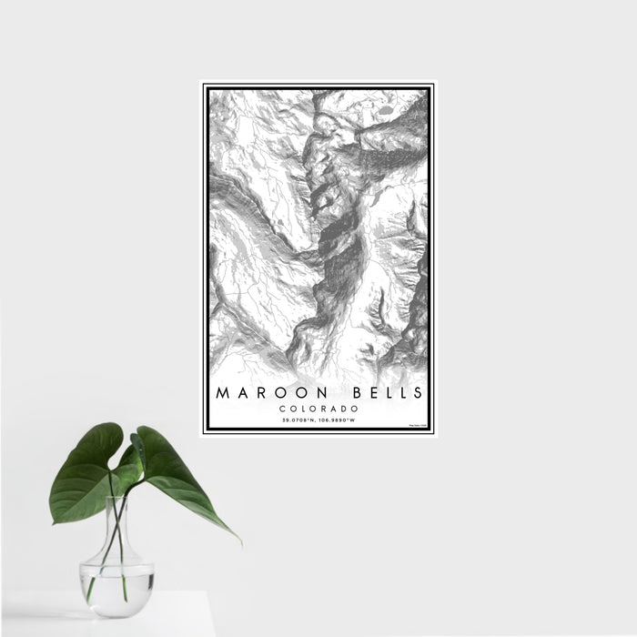 16x24 Maroon Bells Colorado Map Print Portrait Orientation in Classic Style With Tropical Plant Leaves in Water