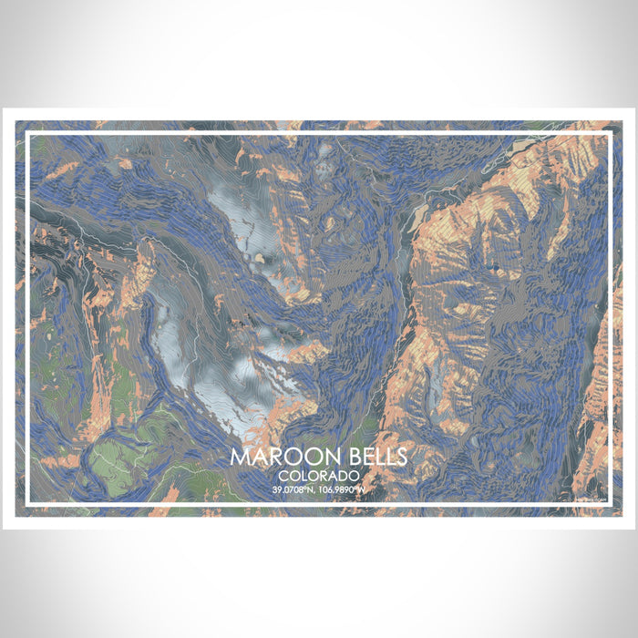 Maroon Bells Colorado Map Print Landscape Orientation in Afternoon Style With Shaded Background