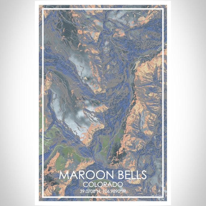 Maroon Bells Colorado Map Print Portrait Orientation in Afternoon Style With Shaded Background