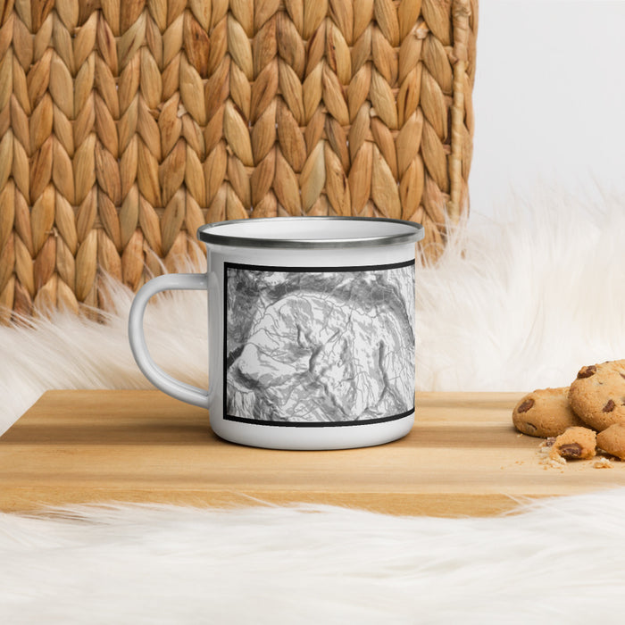 Left View Custom Maroon Bells Colorado Map Enamel Mug in Classic on Table Top