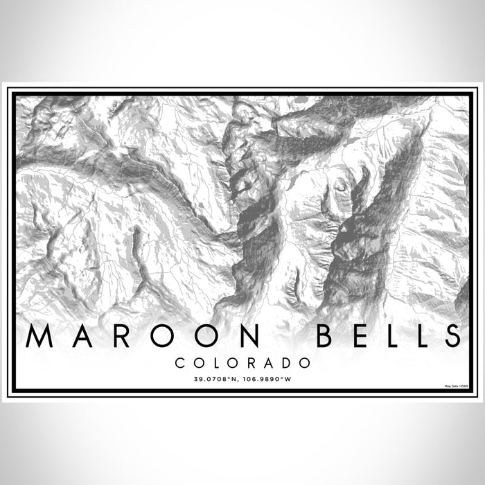 Maroon Bells Colorado Map Print Landscape Orientation in Classic Style With Shaded Background