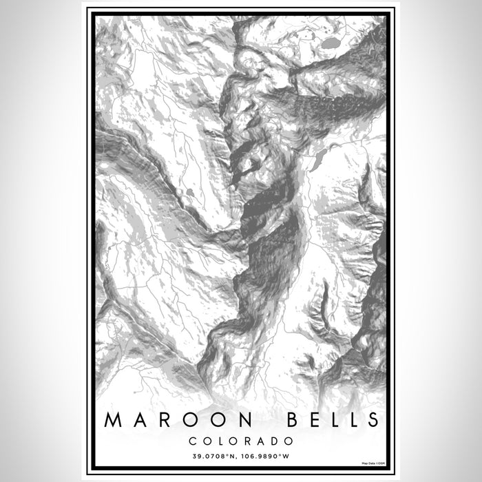 Maroon Bells Colorado Map Print Portrait Orientation in Classic Style With Shaded Background