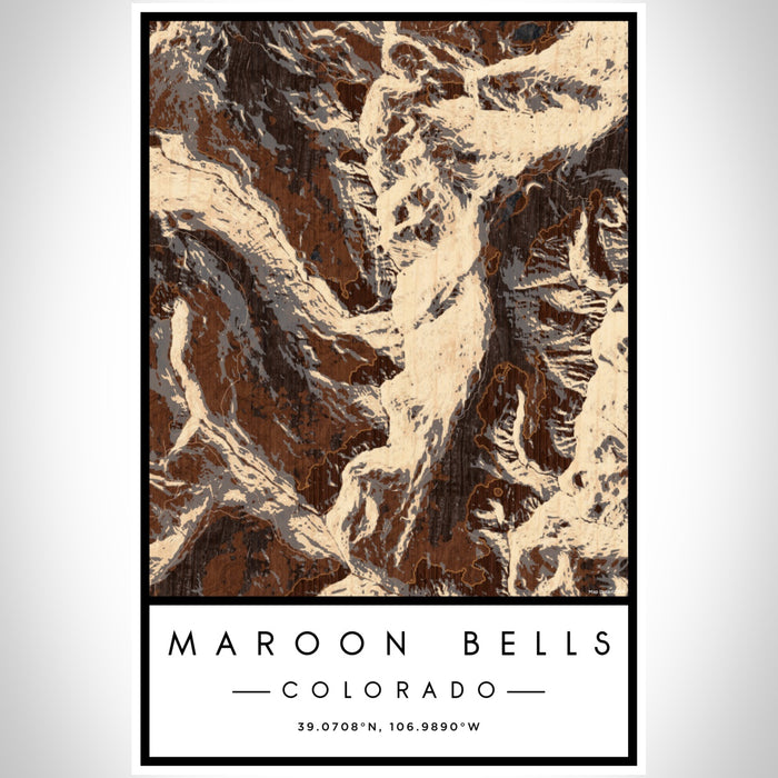 Maroon Bells Colorado Map Print Portrait Orientation in Ember Style With Shaded Background