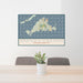 24x36 Martha's Vineyard Massachusetts Map Print Lanscape Orientation in Woodblock Style Behind 2 Chairs Table and Potted Plant