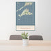 24x36 Martha's Vineyard Massachusetts Map Print Portrait Orientation in Woodblock Style Behind 2 Chairs Table and Potted Plant