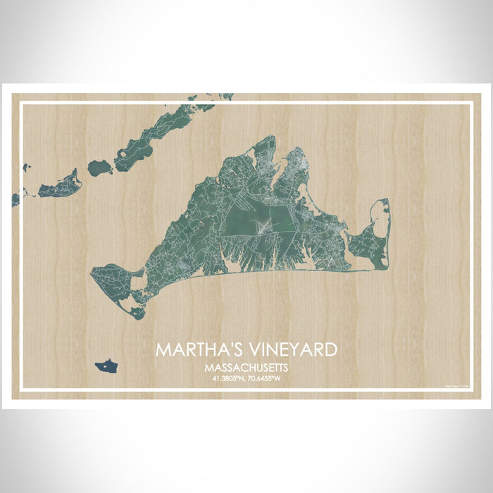 Martha's Vineyard Massachusetts Map Print Landscape Orientation in Afternoon Style With Shaded Background