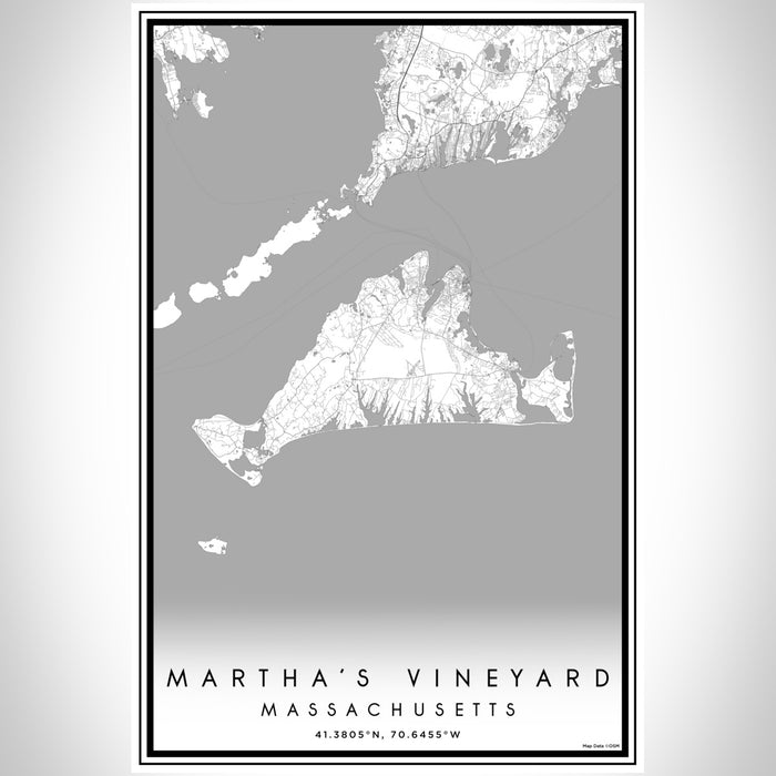 Martha's Vineyard Massachusetts Map Print Portrait Orientation in Classic Style With Shaded Background