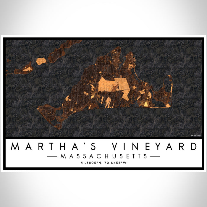 Martha's Vineyard Massachusetts Map Print Landscape Orientation in Ember Style With Shaded Background