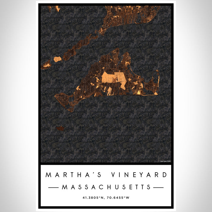 Martha's Vineyard Massachusetts Map Print Portrait Orientation in Ember Style With Shaded Background