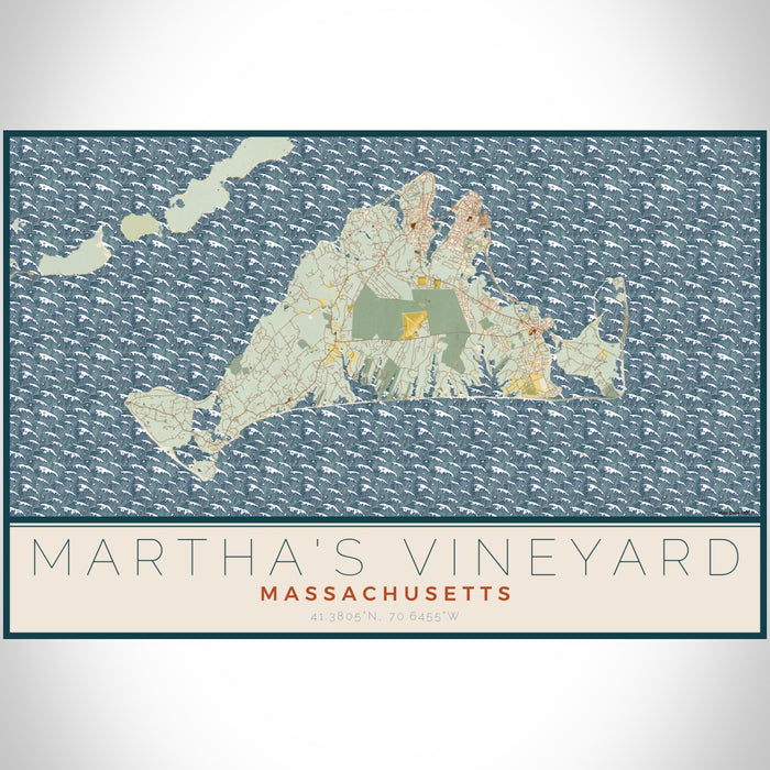Martha's Vineyard Massachusetts Map Print Landscape Orientation in Woodblock Style With Shaded Background