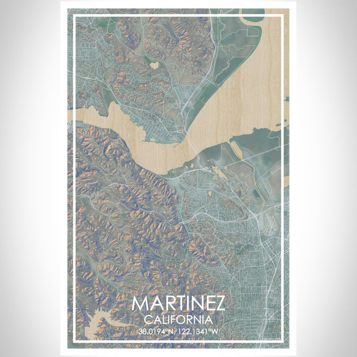 Martinez California Map Print Portrait Orientation in Afternoon Style With Shaded Background