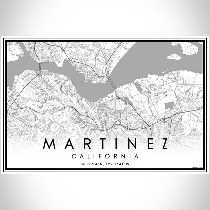 Martinez California Map Print Landscape Orientation in Classic Style With Shaded Background