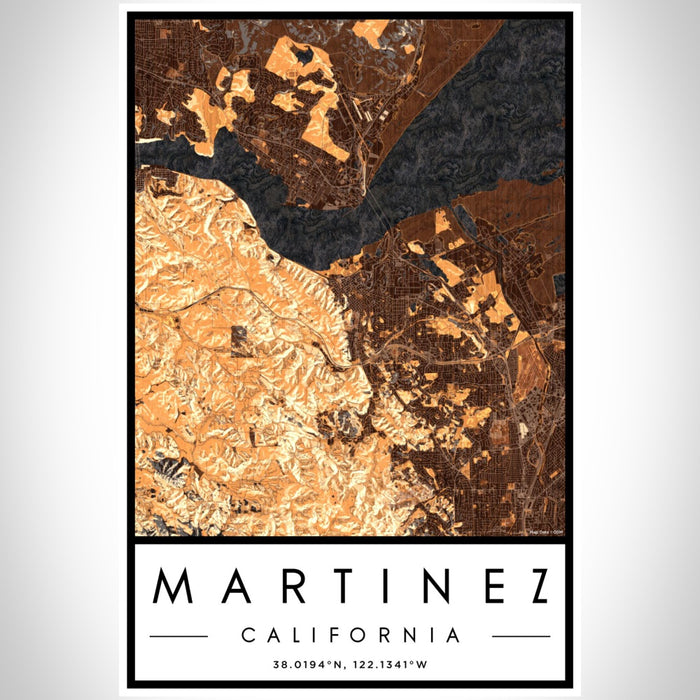 Martinez California Map Print Portrait Orientation in Ember Style With Shaded Background