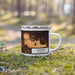 Right View Custom Martinez California Map Enamel Mug in Ember on Grass With Trees in Background