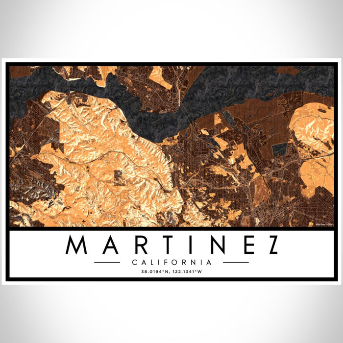 Martinez California Map Print Landscape Orientation in Ember Style With Shaded Background