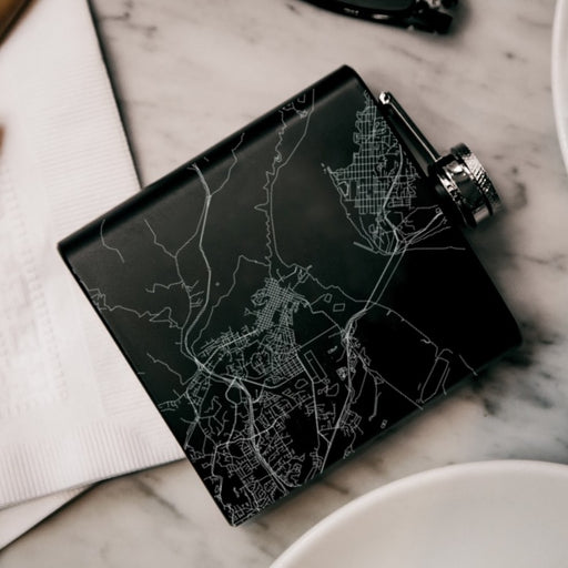 Martinez California Custom Engraved City Map Inscription Coordinates on 6oz Stainless Steel Flask in Black