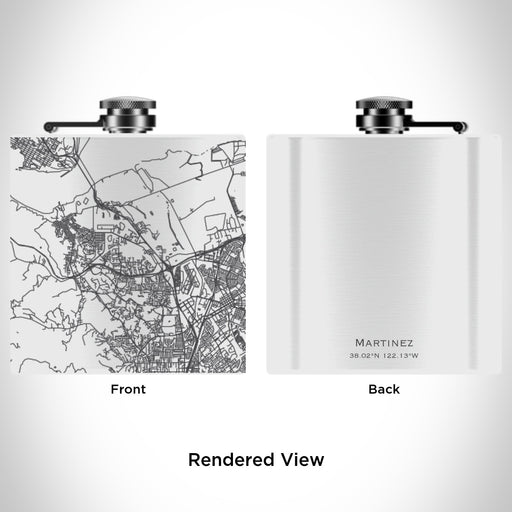 Rendered View of Martinez California Map Engraving on 6oz Stainless Steel Flask in White