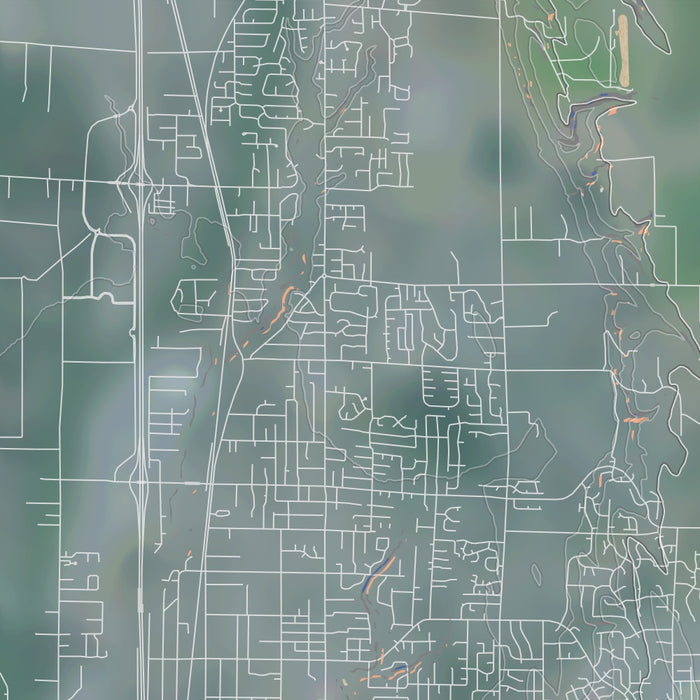 Marysville Washington Map Print in Afternoon Style Zoomed In Close Up Showing Details