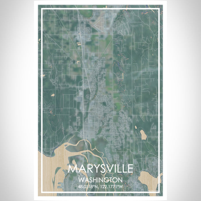Marysville Washington Map Print Portrait Orientation in Afternoon Style With Shaded Background
