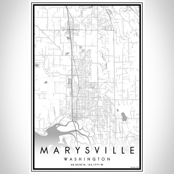 Marysville Washington Map Print Portrait Orientation in Classic Style With Shaded Background