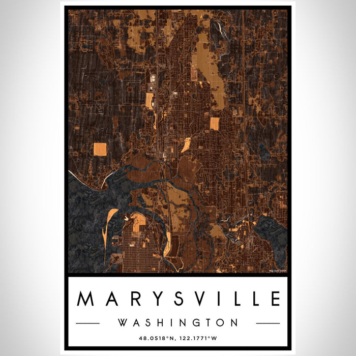 Marysville Washington Map Print Portrait Orientation in Ember Style With Shaded Background